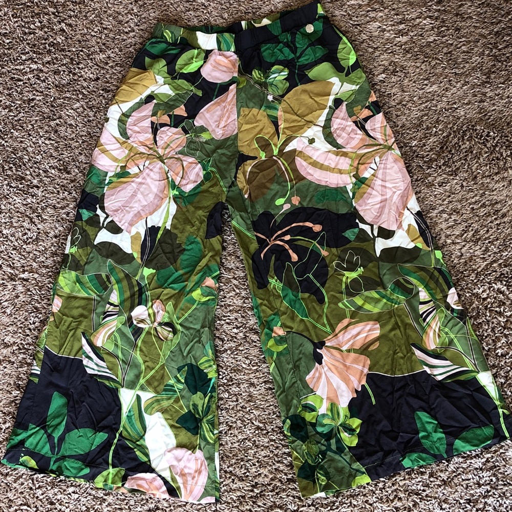 Rebeka Ross Tropical Floral Wide Leg Silk Pants